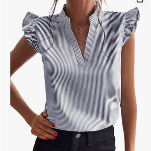 V neck ruffle cap sleeve